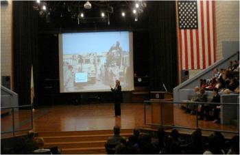 Tsongas speaks to Greater Lawrence Technical High School students about the Congressional Delegation to Kuwait, Afghanistan and Iraq