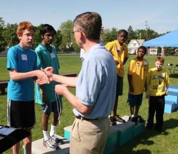 Congratulating Winners at the Special Olympics