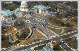 An overhead photograph of the Capitol Visitor Center under construction.