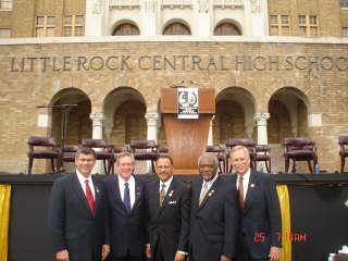 Congressman Vic Snyder (AR-02)  pictured with (from left to right) Congressman Mike Ross (AR-04), Congressman Marion Berry (AR-01), Congressman Sanford Bishop, Jr. ( GA-02), and Congressman Danny K. Davis (IL-07) at the 50th Anniversary Commemorating the Little Rock Nine and the 1957 desegregation of Central Arkansas.
