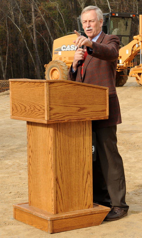 Congressman Vic Snyder gives his remarks during the ground breaking of the new Joint Education Center Complex in Jacksonville, Ark. Nov. 9.