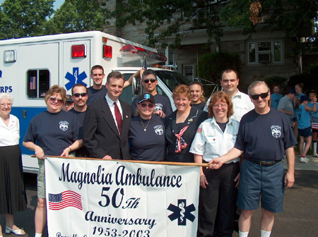 Congressman Rob Andrews congratulates the Magnolia Ambulance Company for 50 years of service to the community.
