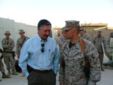 Rep. Salazar meets with a soldier in Fallujah about armor needs.