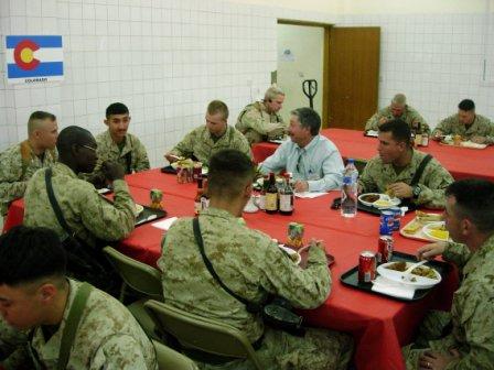 Rep. Salazar eats lunch with the troops.