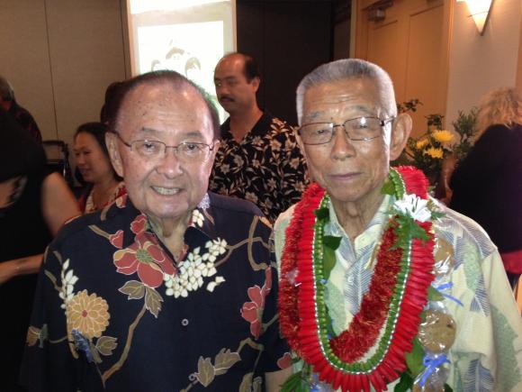 Senator Inouye with McKinley High School, University of Hawaii classmate and 442nd veteran Fujio "Fudge" Matsuda