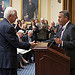 Speaker John Boehner greets outgoing Science, Space, and Technology Chairman Ralph M. Hall (R-TX) after accepting a portrait of him into the House collection. November 27, 2012. (Official Photo by Bryant Avondoglio)

--
This official Speaker of the House photograph is being made available only for publication by news organizations and/or for personal use printing by the subject(s) of the photograph. The photograph may not be manipulated in any way and may not be used in commercial or political materials, advertisements, emails, products, promotions that in any way suggests approval or endorsement of the Speaker of the House or any Member of Congress.