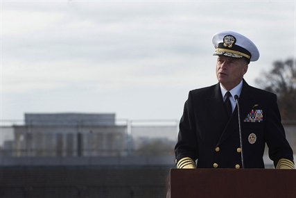 Navy Adm. James E. Winnefeld, Jr., vice chairman of the Joint Chiefs of Staff, delivers the keynote address at the at the Pearl Harbor Remembrance Ceremony at the World War II Memorial in Washington, D.C., Dec. 7, 2012. 