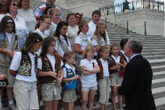 Sen. Alexander greets Girl Scouts from Murfreesboro on the steps of the United States Capitol.