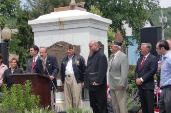  Congressman Eliot Engel (at microphone) pays tribute at Memorial Day remembrances in Suffern Monday, May 31, 2011