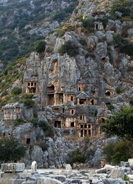 Rock-cut tombs in Myra, an ancient town in Lycia,  Turkey.