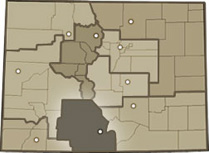 Map of Colorado highlighting the San Luis Valley region