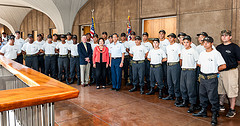 Hirono with Maj. Gen. Hargett, Maj. Gen. Wong, and Hawaii Youth Challenge Academy Cadets