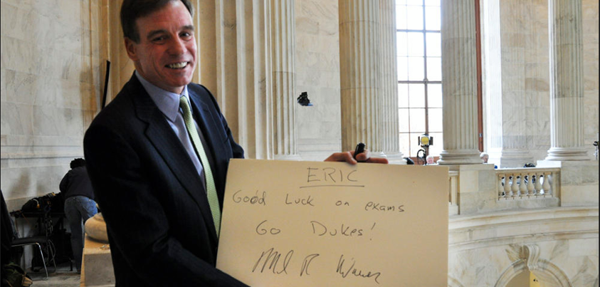 Photo: Look what happened when junior Eric Davey tweeted this morning: "I got an email from MarkWarner, thought it was @MarkWarner wishing me luck on exams, not @JMU's VP" 
http://www.facebook.com/media/set/?set=a.10151267242845768.484017.23502910767
