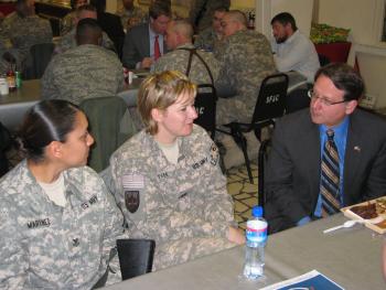 Representative Peters speaks with Michigan troops during a recent trip to Afghanistan