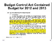 Budget Control Act Contained Budget for 2012 and 2013