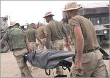 Marines in Iraq Carrying a Dead Soldier