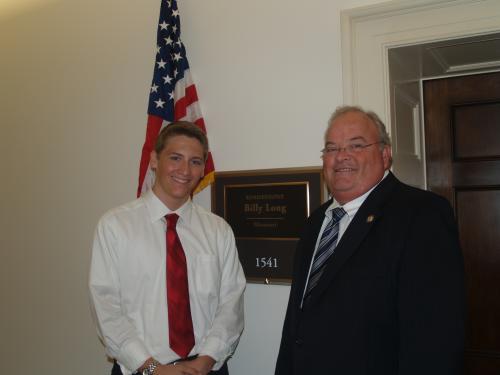 Congressman Long meets with Weston Ballard of Nixa, MO who is particapating in the Congress-Bundestag Youth Exchange scholar program