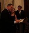 Colby Qualls (Monette, Arkansas) and Victoria Maloch’s (Magnolia, Arkansas) receive a signed certificate from Senator Pryor for their participation in the United States Senate Youth Program.  