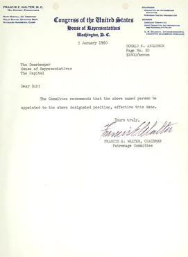 House Page Acceptance Letter, 1960