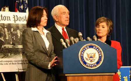 Senator Lautenberg along with Senators Cantwell (D-WA) and Boxer (D-CA) call on Congress to investigate whether top oil executives made false statements during a Senate hearing on November 9, 2005.