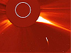 Coronagraph image taken by SOHO shows an approaching comet.