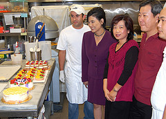 Rep. Judy Chu tours Jim's Bakery with staff members in San Gabriel (November 12, 2010).