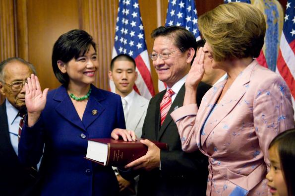 Rep. Chu being sworn into office.