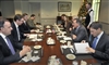 Secretary Panetta hosts a meeting with Serbia's Minister of Defense Vucic in the Pentagon 