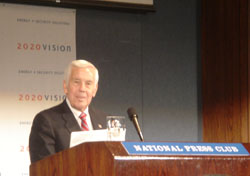 Senator Lugar giving a speech at the 2020 Vision 2nd Annual National Summit on Energy Security.