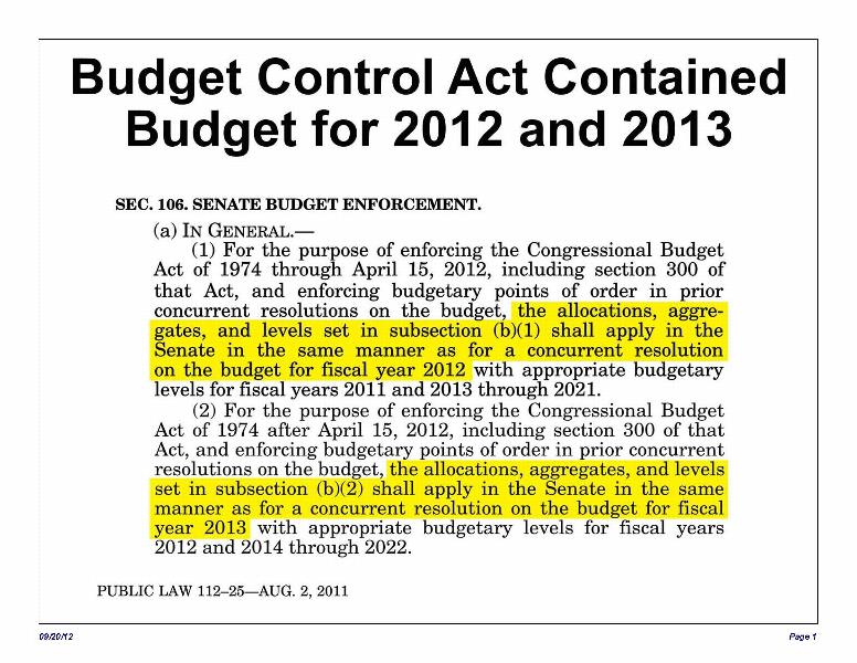 Budget Control Act Contained Budget for 2012 and 2013
