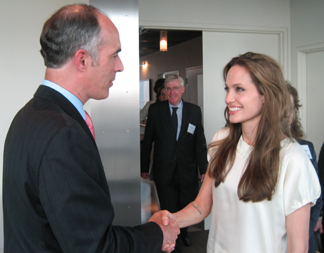 Senator Casey greets Angelina Jolie, UNHCR Goodwill Ambassador