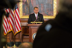 Speaker John Boehner delivers remarks from the Rayburn Room of the U.S. Capitol on efforts to avert the fiscal cliff and the need for both parties to find common ground and take steps together to help our economy grow and create jobs, which is critical to solving our debt. November 7, 2012. 

-

