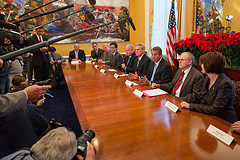 Speaker John Boehner delivers a statement during a meeting with small business owners. Speaker Boehner discussed the need for a balanced approach to avert the fiscal that prevents a massive tax rate hike on small businesses and protects American jobs. December 5, 2012. (Official Photo by Bryant Avondoglio)

--
This official Speaker of the House photograph is being made available only for publication by news organizations and/or for personal use printing by the subject(s) of the photograph. The photograph may not be manipulated in any way and may not be used in commercial or political materials, advertisements, emails, products, promotions that in any way suggests approval or endorsement of the Speaker of the House or any Member of Congress.