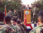 Congressman Platts thanks guardsmen from Battery F, 109th Field Artillery of the Pennsylvania National Guard for their service prior to their departure for Kosovo. The servicemen returned home safely in May, 2002 following their six-month peacekeeping mission in Kosovo.