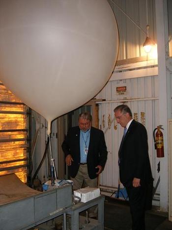 Warning Coordination Meteorologist Rich Kane discusses with Congressman Murphy how weather balloons assist in gathering atmospheric data.