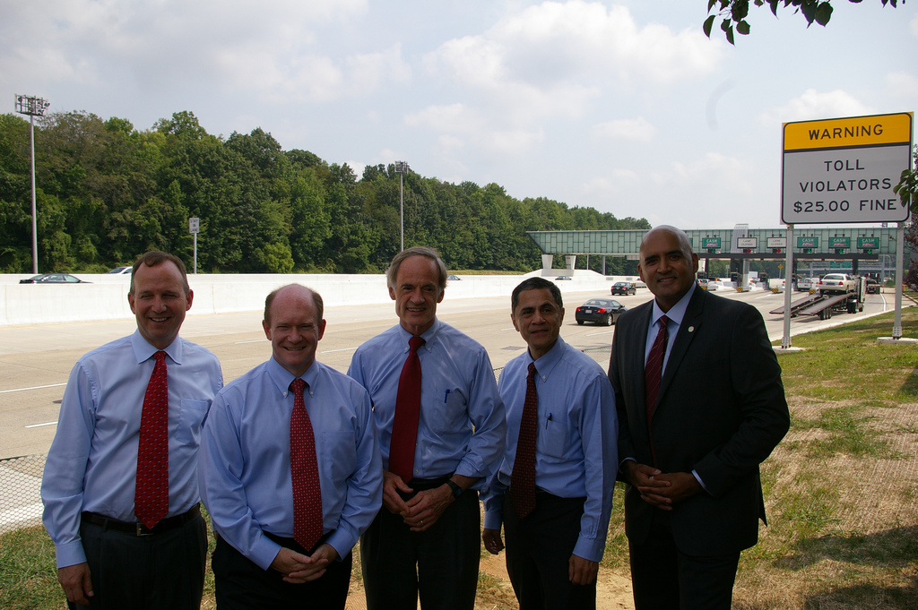 Senator Coons at the Newark toll plaza opening in July 2011