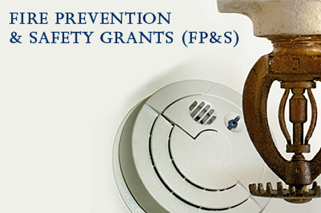 Fire Prevention & Safety Grants banner with a picture of a fire alarm and sprinkler head.