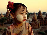Picture of a girl wearing thanaka face paint in Bagan, Burma