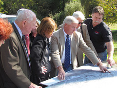 Congresswoman Hayworth and FEMA Officials look at maps of Irene-affected areas.