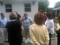 Rep Hayworth speaks with some residents in Washingtonville whose homes were destroyed, assuring them that she is working to bring FEMA assistance to the area