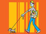 An illustration of a boy walking a dog