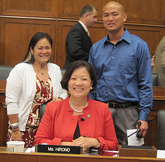 Congresswoman Mazie Hirono with Elten Lau and Joy Shimamoto