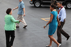 Congresswoman Mazie Hirono Greets President Barack Obama Home to the Islands