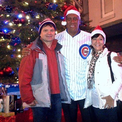 Photo: Mike joined Chicago Cubs Hall of Famer Fergie Jenkins and Rep. Sara Feigenholtz for the lighting of the Holiday Tree at Wrigley Field last Friday.