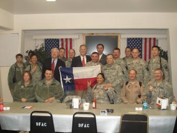 Congressman Olson on a trip to Afghanistan, meets with troops from Texas