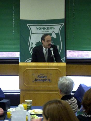 Congressman Eliot Engel spoke about the Affordable Health Care act on its first anniversary at the Yonkers Chamber of Commerce Networking Breakfast 