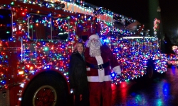 Mayor Darlene Post welcomes Santa Claus to town on December 7 at the annual Christmas Tree lighting