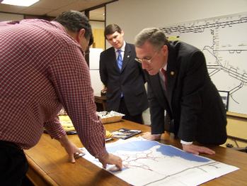 Congressman Murphy studies a map of rail lines during his visit to the operations center at Norfolk Southern, one of the Pittsburgh region's two dominant rail carriers. The rail company is the second largest in the eastern half of the U.S.