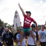 Australian surfer Joel Parkinson is carried up the beach by supporters after winning the 2012 ASP world title on Friday, Dec. 14. (Courtesy ASP)