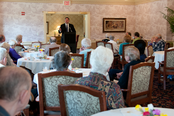 Congressman Guinta addresses residents at the Emeritus at Spruce Wood Senior Living Center in Durham, NH